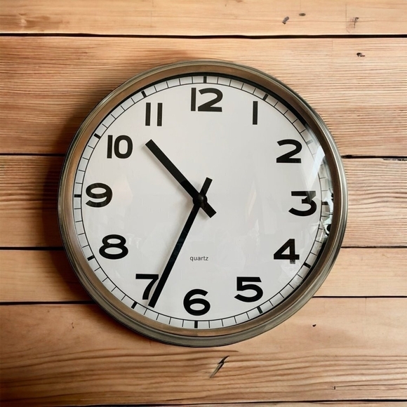 Large Wall Hanging CLOCK IKEA Minimalist Design Quartz CLOCK Silver Frame CLOCK - Picture 1 of 4